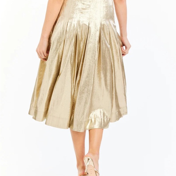 MESTIZA SEVILLE MIDI SKIRT - CHAMPAGNE PLEATED METALLIC Size 10 NWT - Picture 3 of 7